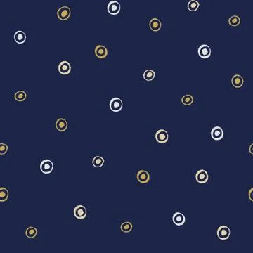 Seamless modern dark blue vector doodle circle texture, dry brush ink art Stock Illustration