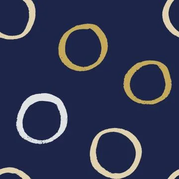 Seamless modern dark blue vector doodle circle texture, dry brush ink art Stock Illustration