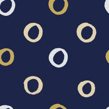 Seamless modern dark blue vector doodle circle texture, dry brush ink art. Stock Illustration