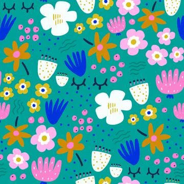 Seamless modern floral pattern with lashes. Creative flower abstract texture  Stock Illustration