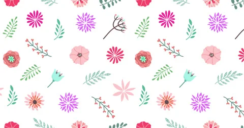 Seamless modern pattern with flowers animation 4K Stock Footage 130864630
