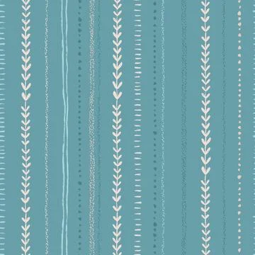 Seamless Modern Pattern With Hand Drawn Lines And Botanical Stripes In Blue Illustrazione stock