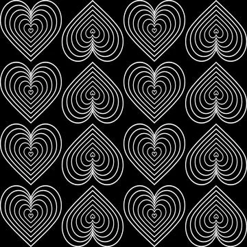 Seamless modern pattern. Line art vector. Isolated white heart-shaped elements 스톡 일러스트
