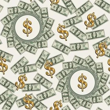 Seamless money pattern with random scattered 100 US dollars bills Stock Illustration