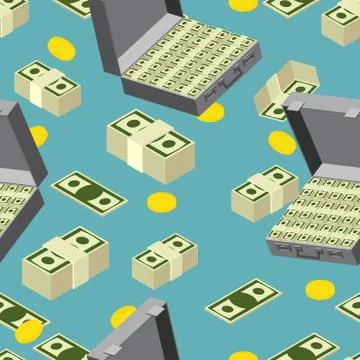 Seamless money pattern. Suitcase full of money Stock Illustration
