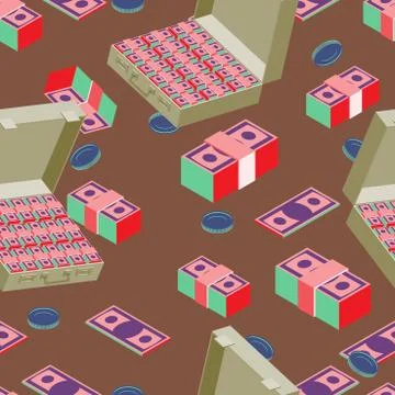 Seamless money pattern. Suitcase full of money Stock Illustration