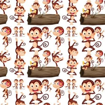 Seamless monkey doing different things Illustrazione stock