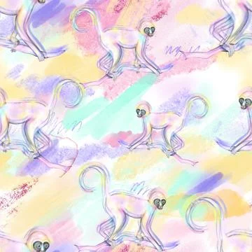 Seamless monkey pattern in vintage illustration style. Great for kids textile Stock Illustration