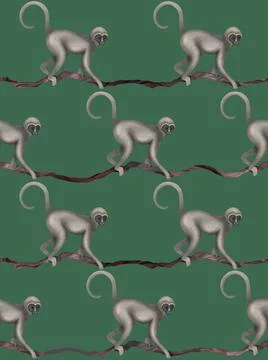 Seamless monkey pattern in vintage illustration style. Great for textile and Stock Illustration