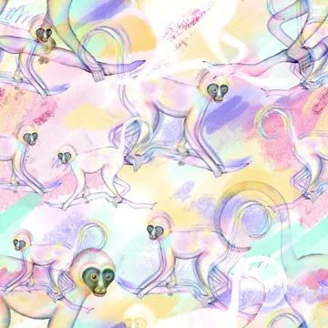 Seamless monkey pattern in vintage illustration style. Great for kids textile Stock Illustration