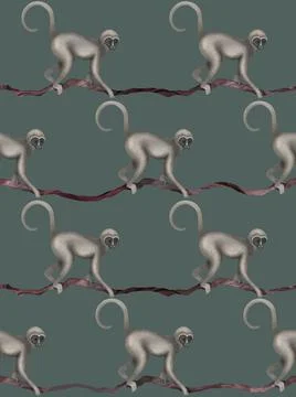 Seamless monkey pattern in vintage illustration style. Great for textile and Stock Illustration
