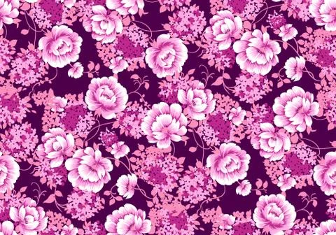 Seamless mono flowers pattern Stock Illustration