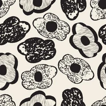 Seamless monochrome blossom pattern  background, greeting card or fabric Stock Illustration