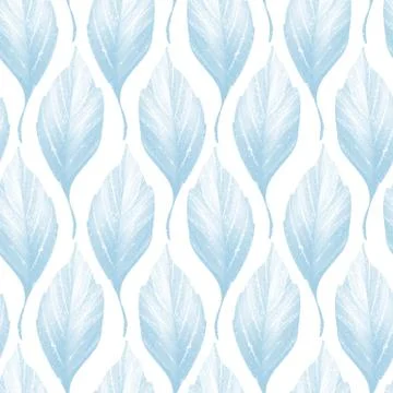 Seamless monochrome decorative pattern with blue leaves on white Stock-Illustration