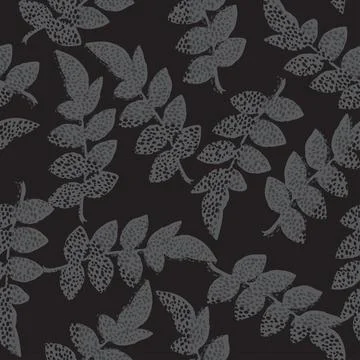 Seamless monochrome dot leafs pattern background , greeting card or fabric Stock Illustration