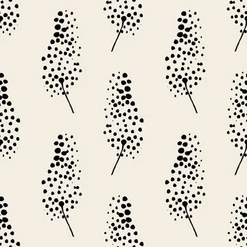 Seamless monochrome dot tree pattern background , greeting card or fabric Stock Illustration