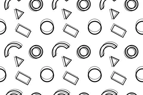 Seamless Monochrome Geometric Pattern with Abstract Shapes Stock Illustration