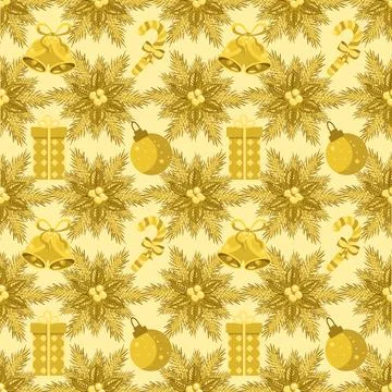 Seamless Monochrome Golden Christmas Pattern Design Stock Illustration
