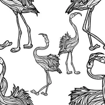 Seamless monochrome pattern with flamingo. Stock Illustration