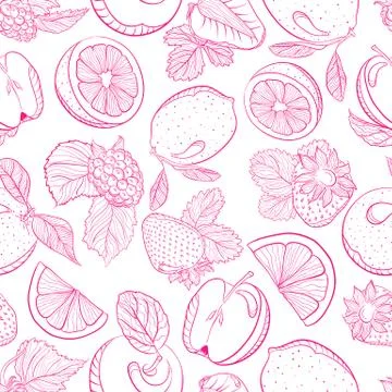 Seamless monochrome pattern fruit berry mix Stock Illustration