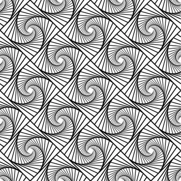 Seamless monochrome pattern with grid of twirly, spiral tiles Stock Illustration