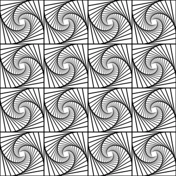 Seamless monochrome pattern with grid of twirly, spiral tiles Stock Illustration