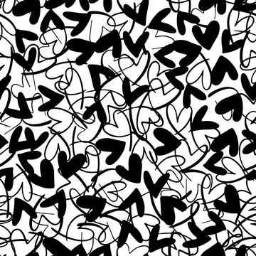 Seamless monochrome pattern with hand drawn hearts. Vector repeating texture. Stock Illustration