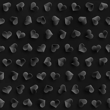 Seamless Monochrome Pattern With Hearts. Repeating Scattered Shapes Texture. Illustrazione stock