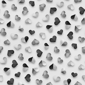 Seamless Monochrome Pattern With Hearts. Repeating Scattered Shapes Texture. Stock Illustration
