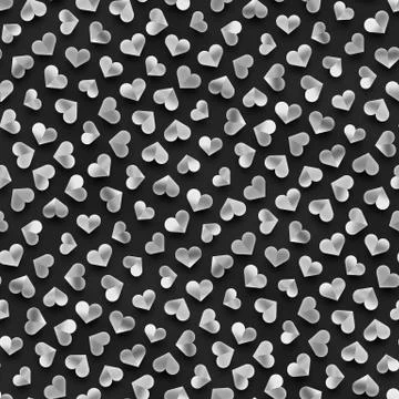 Seamless Monochrome Pattern With Hearts. Repeating Scattered Shapes Texture. Illustrazione stock