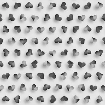Seamless Monochrome Pattern With Hearts. Repeating Scattered Shapes Texture. Illustrazione stock
