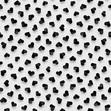 Seamless Monochrome Pattern With Hearts. Repeating Scattered Shapes Texture. Stock Illustration