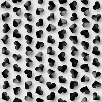 Seamless Monochrome Pattern With Hearts. Repeating Scattered Shapes Texture. Illustrazione stock