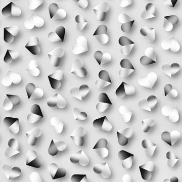 Seamless Monochrome Pattern With Hearts. Repeating Scattered Shapes Texture. Stock Illustration