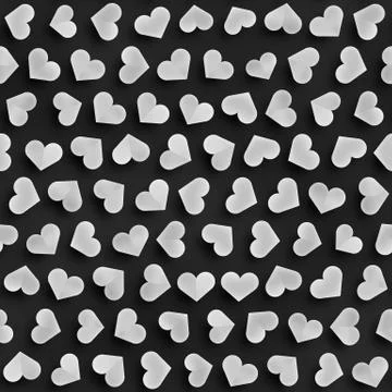 Seamless Monochrome Pattern With Hearts. Repeating Scattered Shapes Texture. Stock Illustration