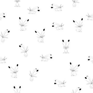 Seamless monochrome pattern with kind hares. Illustrazione stock