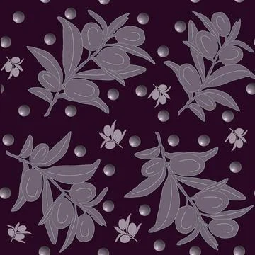 Seamless monochrome pattern with olives branch. Botanical JPEG illustration. Stock Illustration