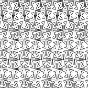 Seamless monochrome pattern with triple spiral shapes Stock Illustration