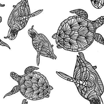 Seamless monochrome pattern with turtles. Stock Illustration
