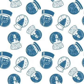 Seamless monochrome pattern with winter glass snowglobe. Vector glyph Stock Illustration
