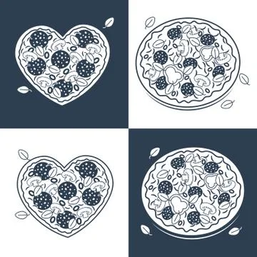 Seamless monochrome pizza pattern Stock Illustration