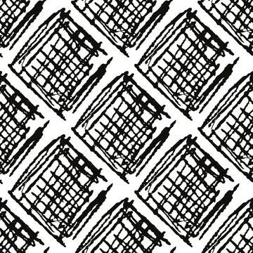 Seamless monochrome repeating pattern of abstract elements Illustrazione stock