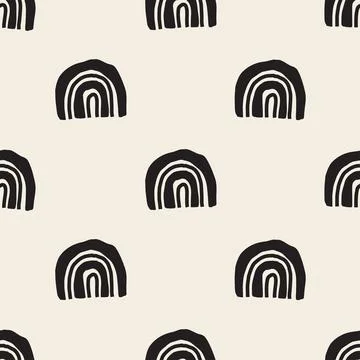 Seamless monochrome simple pattern background with hand draw rainbow , kids p Stock Illustration