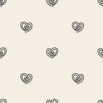 Seamless monochrome vortex heart pattern background , kids pattern Stock Illustration