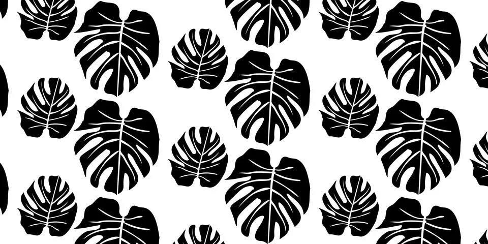 Seamless Monstera Leaf Pattern with Tropical Botanical Stock Illustration