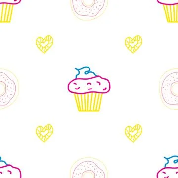 Seamless morning vector pattern. Sketch graphic text illustation. Muffin icon イラスト素材