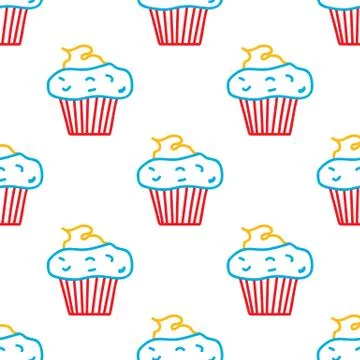 Seamless morning vector pattern. Sketch graphic text illustation. Muffin icon Stock Illustration