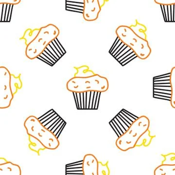 Seamless morning vector pattern. Sketch graphic text illustation. Muffin icon Stock Illustration