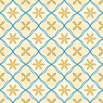Seamless Moroccan Floral Tile Pattern in Blue and Gold Stock Illustration