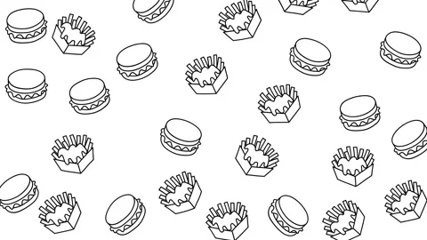 Seamless Motion Graphic Animation of Fast Food Icons Pattern on Bright Stock Footage 346186072